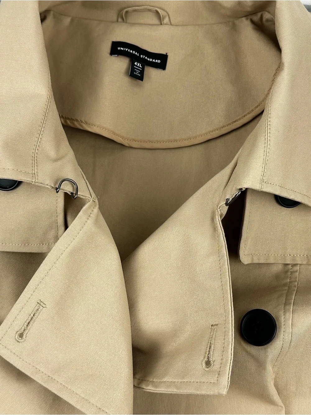 Universal Standard Double Breasted Trench Coat Tan Long Line Size 4XL 38-40